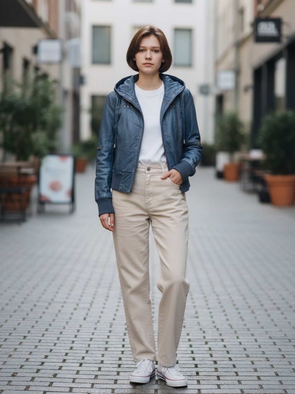 Danier Navy Hooded Leather Jacket